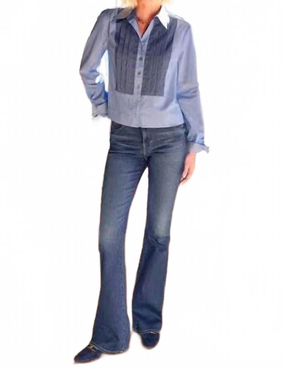 NEW FINLEY crop tux combo shirt in denim